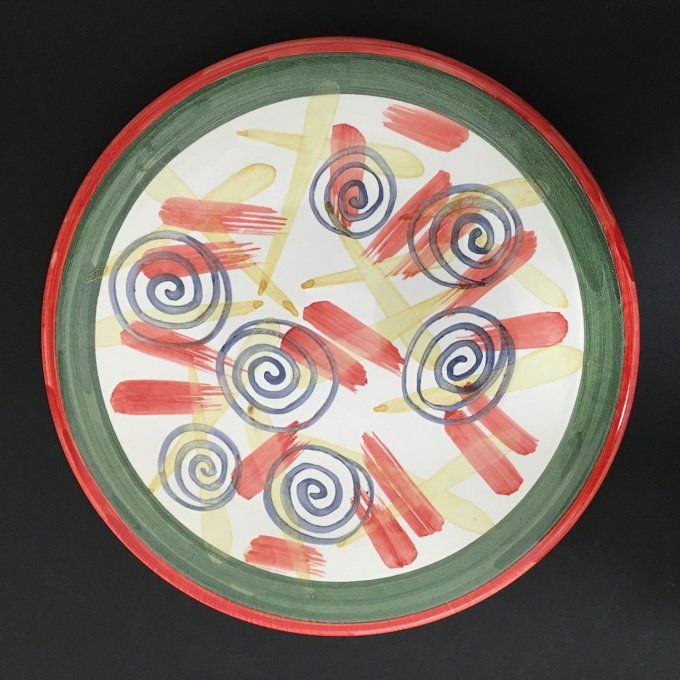 Assiette 27,2 cm diamètre, décor main "Vitamines". Faïence bretonne, céramique Bretagne.