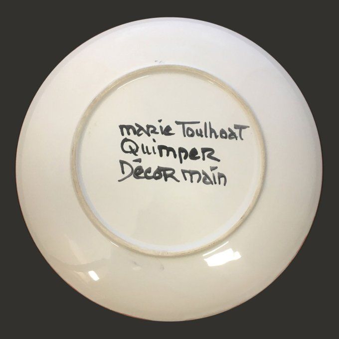 Assiette à dessert 21 cm diamètre, décor main poisson rigolo. Faïence bretonne, céramique Bretagne.
