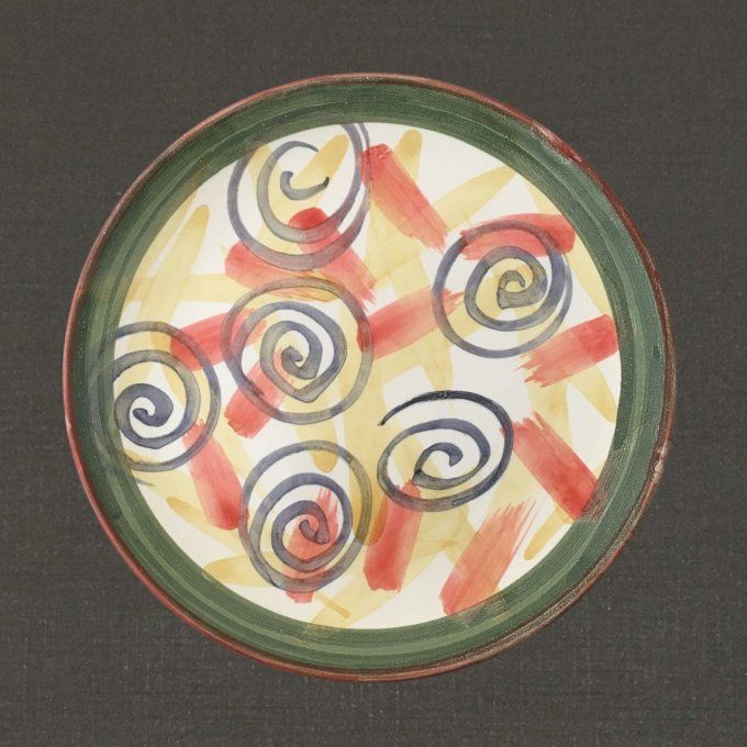 Assiette 22,3 cm diamètre, décor main "Vitamines". Faïence bretonne, céramique Bretagne.