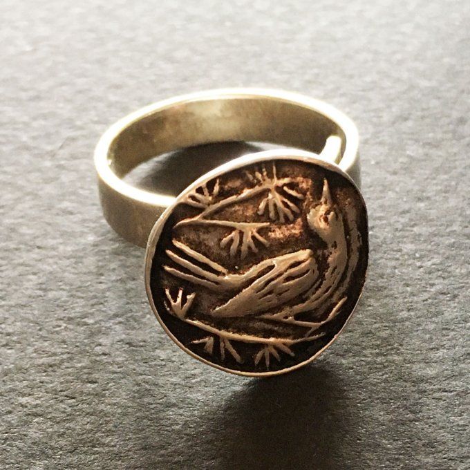 Bague ouverte argent massif 925/1000 oiseau bec en l'air, Marie Toulhoat pour Toulhoat