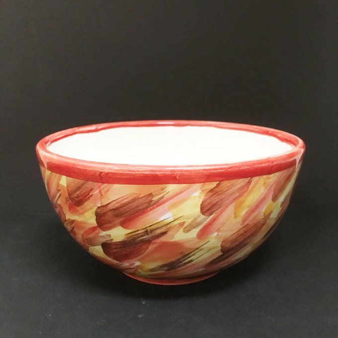 Bol 15 cm diamètre faïence bretonne décor main Frankiz (Liberté en breton), tons rouge jaunes. 