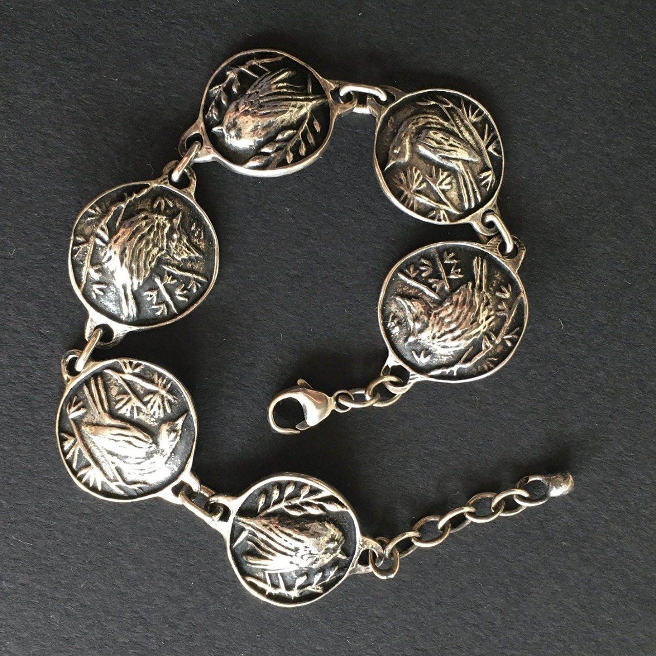 Bracelet articulé argent 925/1000 médaillons oiseaux, bijoux Toulhoat (Marie)
