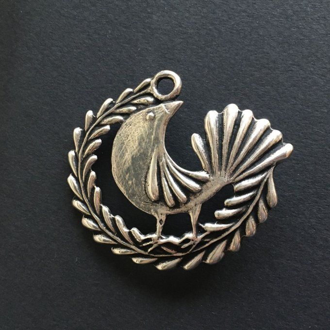 Broche (seule) argent massif 925/1000, "Ramage" (oiseau). Bijoux Toulhoat (Marie).