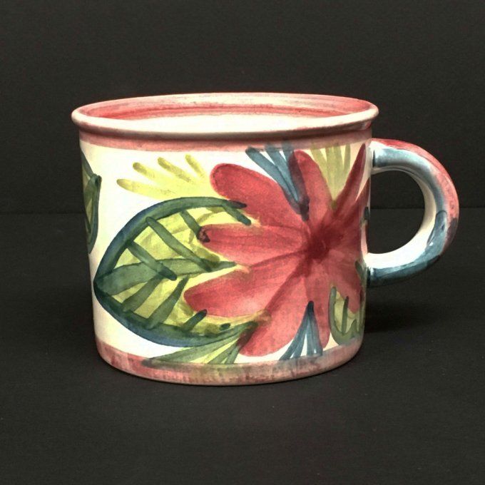 Mini-mug faïence bretonne décor main "jardin" rose vert Bretagne