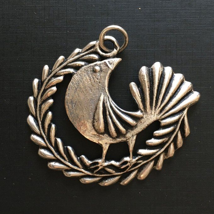 Pendentif argent massif 925/1000 "Ramage" (oiseau). Bijoux Toulhoat (Marie).