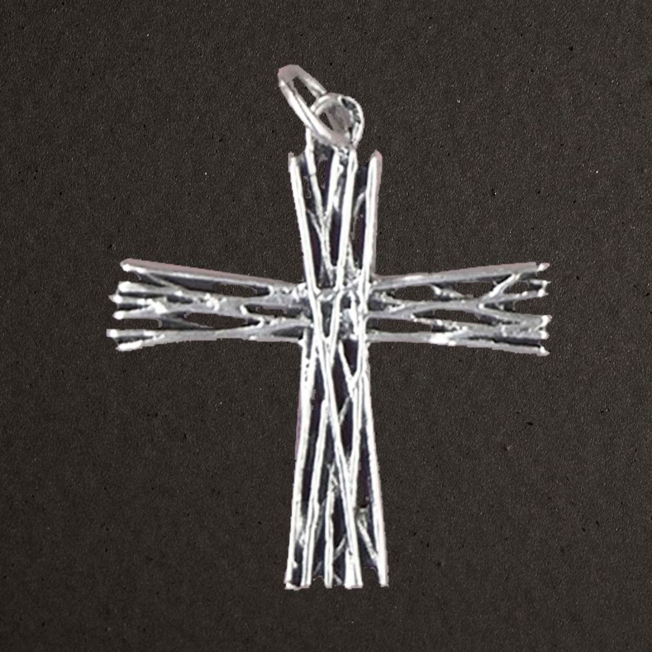 Croix roseaux argent massif 925/1000. Bijoux Toulhoat.