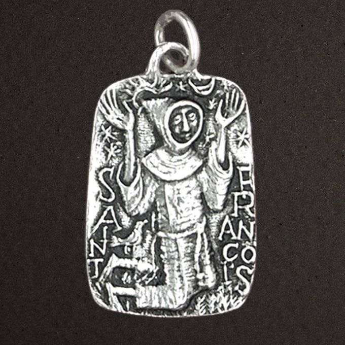 Médaille argent massif 925/1000 réf. 03031, Saint François grande taille, bijoux Pierre Toulhoat.