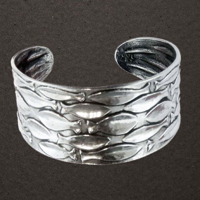 Bracelet argent massif 925/1000 réf. 05514. Bijoux Toulhoat. "Le chalut" (Poissons).