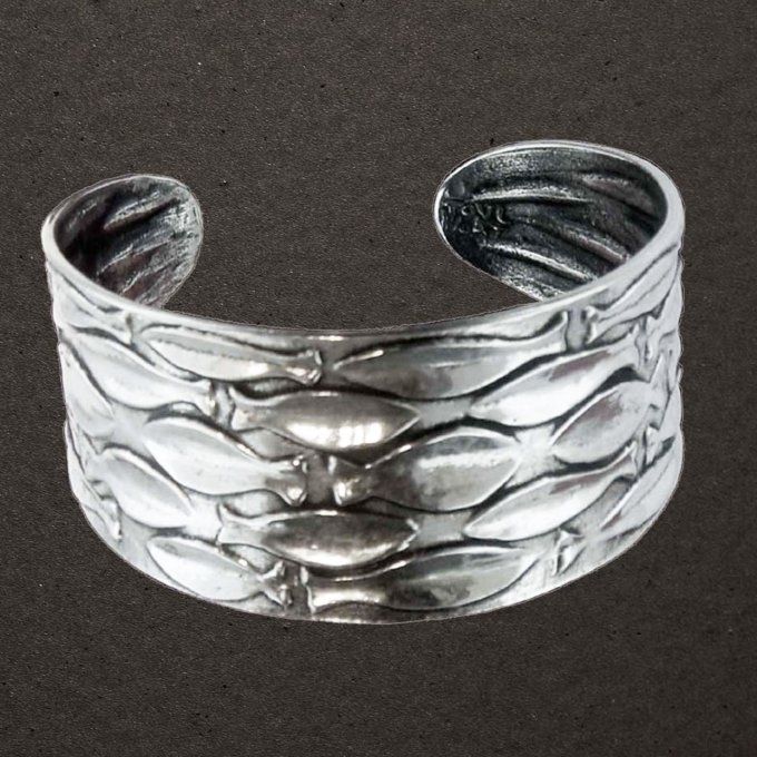 Bracelet argent massif 925/1000. Bijoux Toulhoat. "Le chalut" (Poissons).