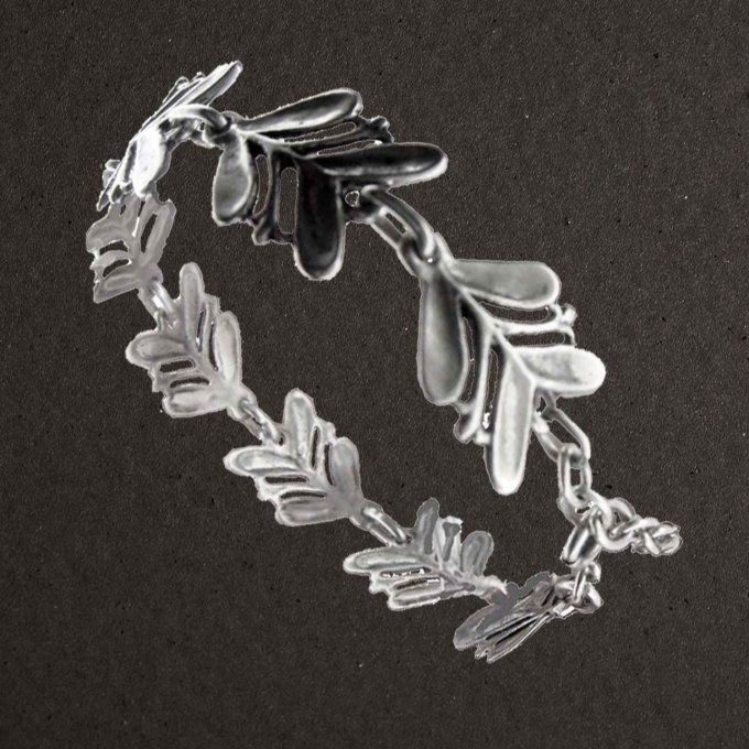 Bracelet articulé argent massif 925/1000 réf. 05579. Feuillages (bijoux Toulhoat).