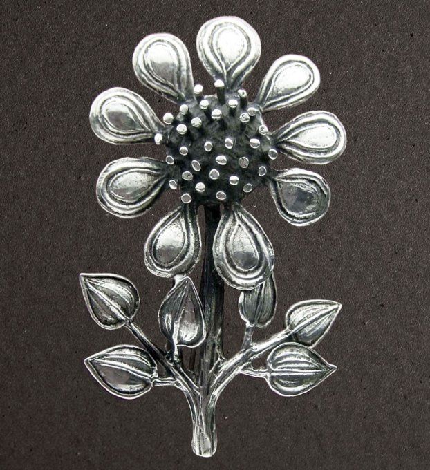 Broche argent massif 925/1000. Bijoux Pierre Toulhoat. Grande fleur.