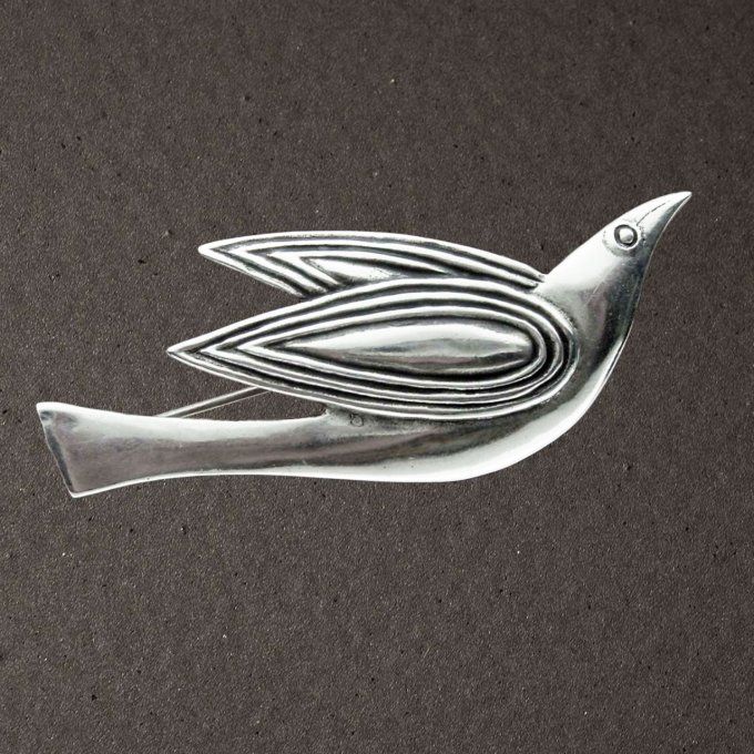 Broche argent massif 925/1000 bijoux Toulhoat oiseau (coucou).