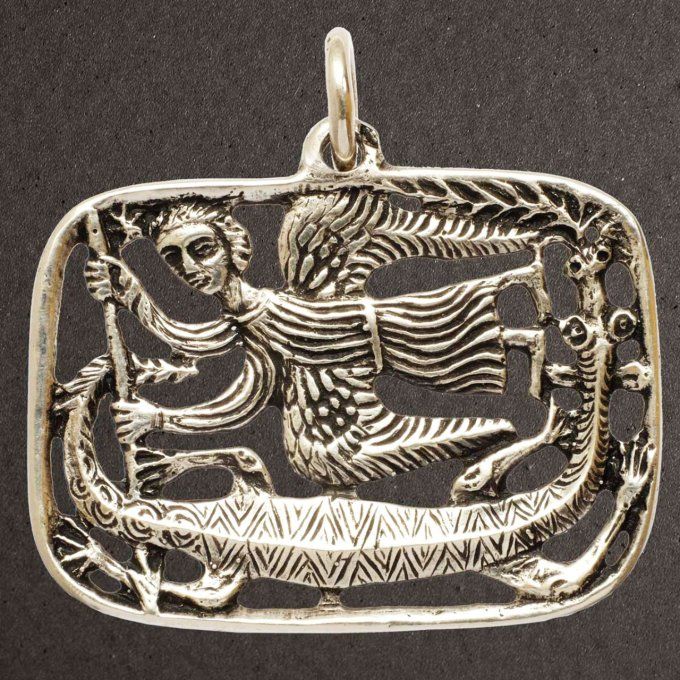 Médaille argent massif 925/1000 Pierre Toulhoat, ange terrassant le dragon.