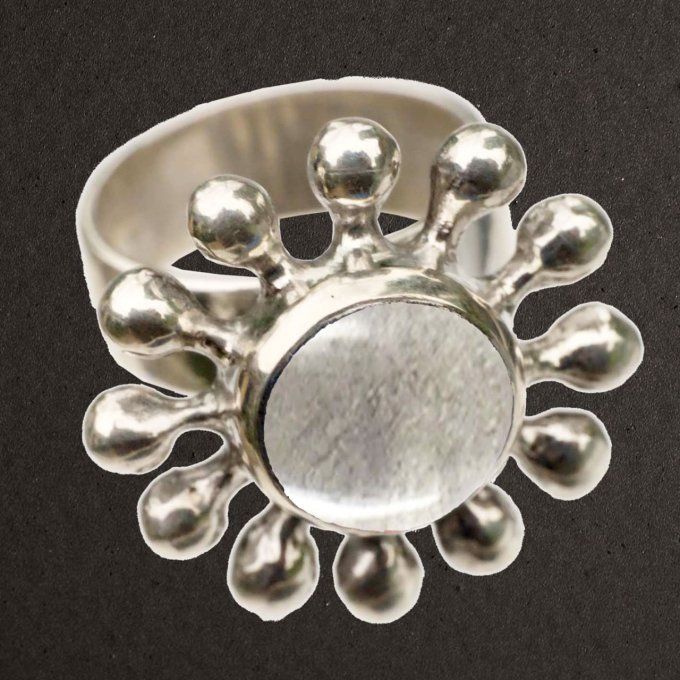 Bague ouverte argent massif 925/1000 réf. 08103cdr. Marguerite, cristal de roche (bijoux Toulhoat).