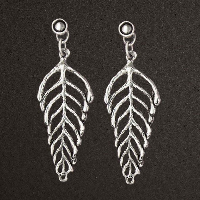 Pendants d'oreilles argent massif 925/1000 réf. 11554, fougères (bijoux Toulhoat).