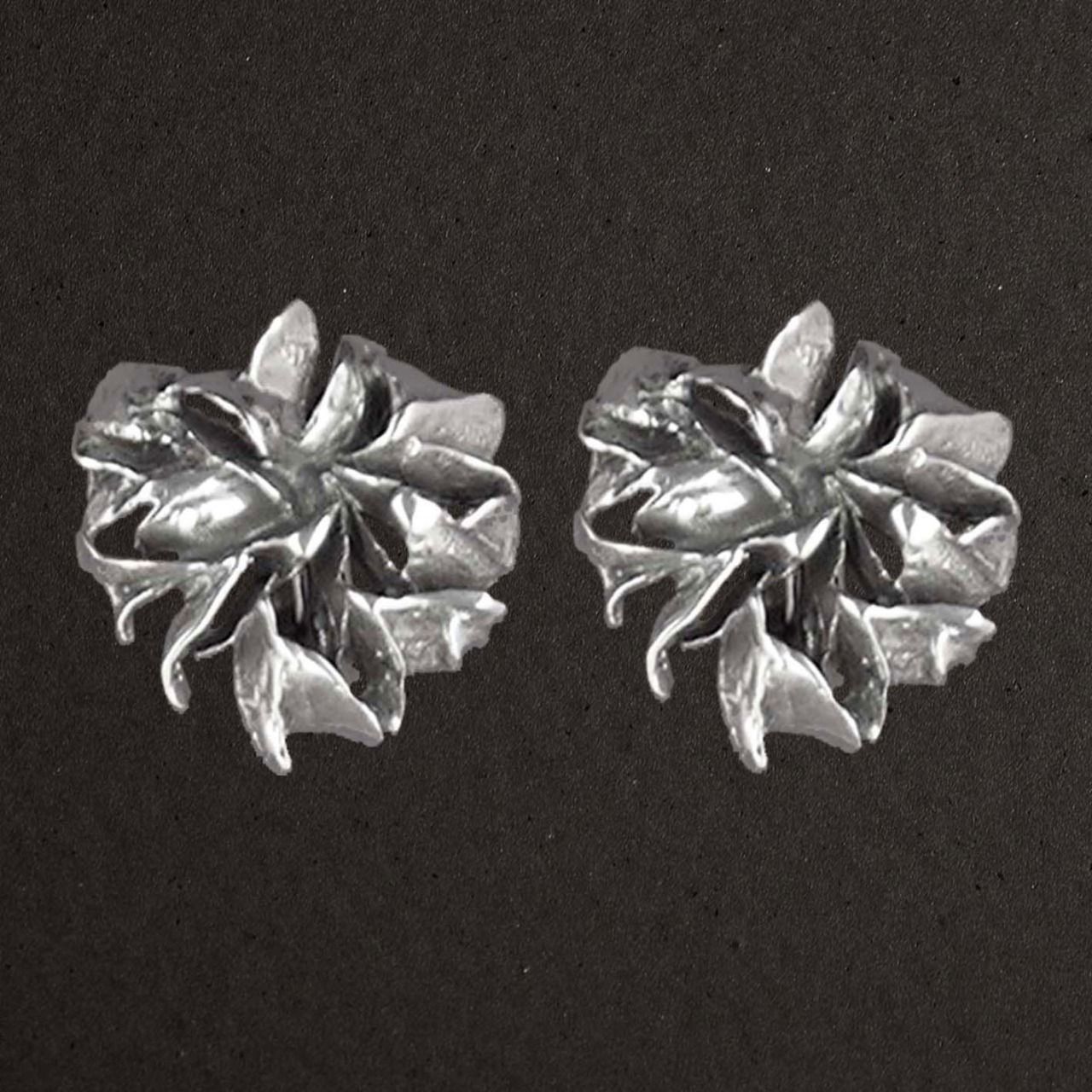 Clips boutons pour oreilles argent massif 925/1000 réf. 12002. Petites roses. Bijoux Toulhoat.