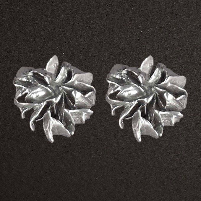 Clips boutons pour oreilles argent massif 925/1000 réf. 12002. Petites roses. Bijoux Toulhoat.