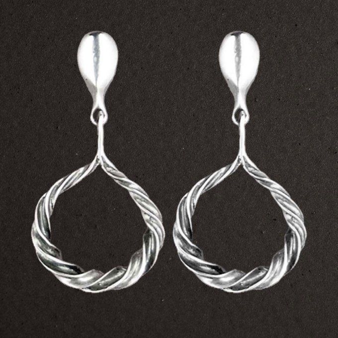 Clips pendants pour oreilles argent massif 925/1000 réf. 13004. Torsades. Bijoux Toulhoat.