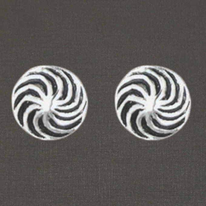 Boutons d'oreilles argent massif réf. 10064 tourbillons, bijoux Pierre Toulhoat.