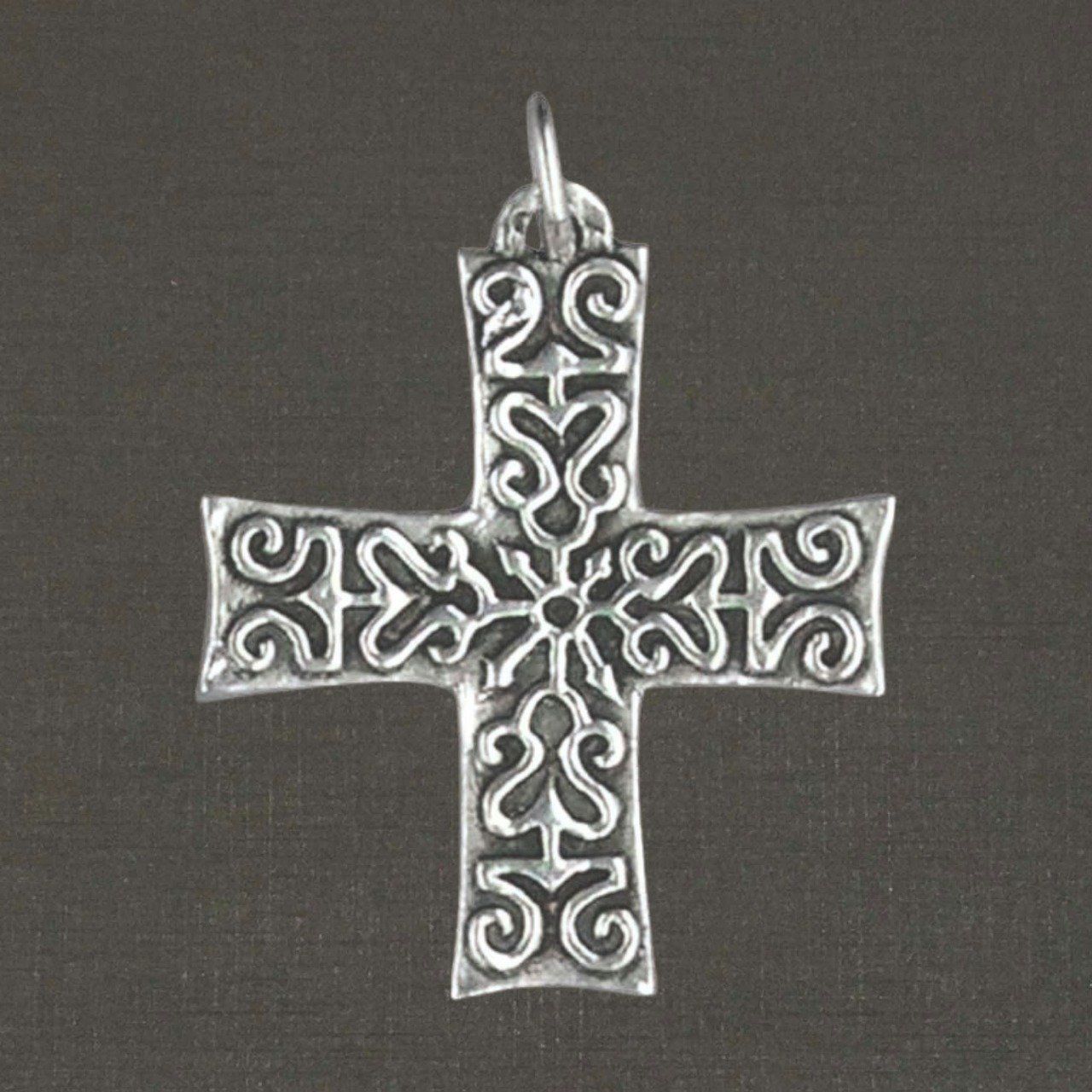 Grande croix à frise argent massif 925/1000 réf. 01124, bijoux Pierre Toulhoat.