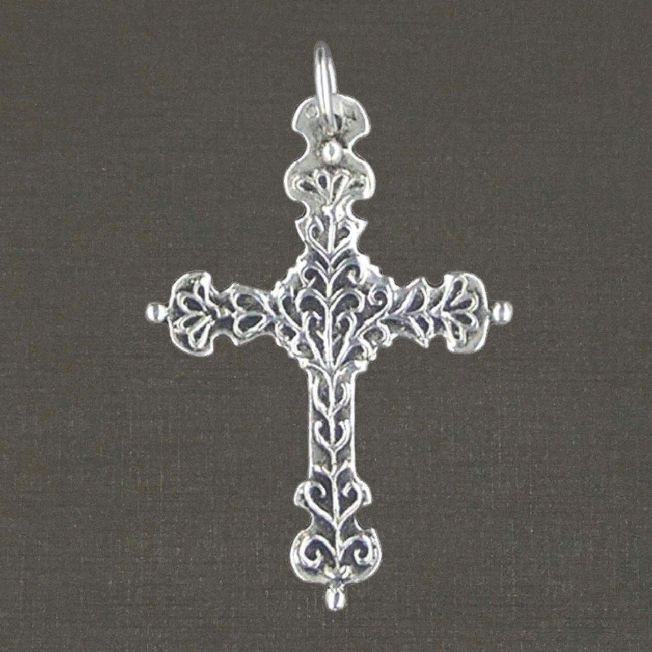 Croix fleurie argent massif 925/1000 réf. 01217 (bijoux Toulhoat).