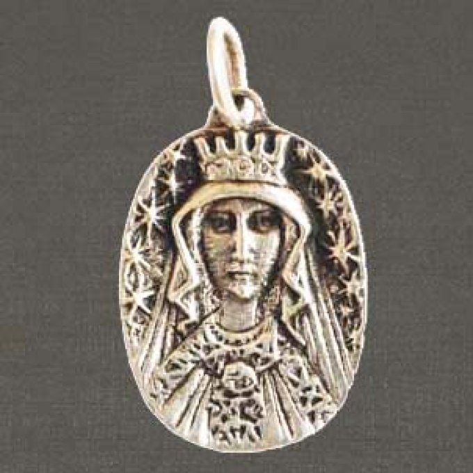 Médaille argent massif 925/1000 réf. 0332558, Vierge couronnée (largeur 13 mm). Bijoux Toulhoat.