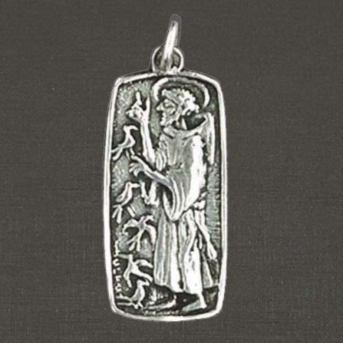 Médaille argent massif 925/1000 réf. 03348, Saint François, prêche aux oiseaux (bijoux Toulhoat).