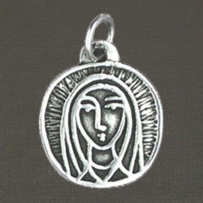 Médaille argent massif 925/1000 réf. 03351 Vierge ronde champlevé, bijoux Pierre Toulhoat.