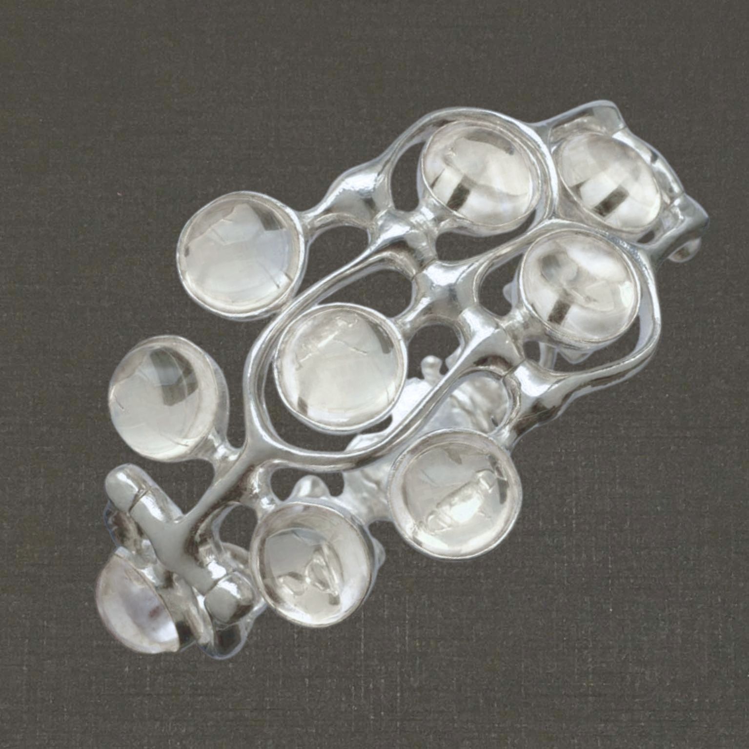 Bracelet articulé argent massif 925/1000 réf. 05533Mcdr, 9 pierres cristal de roche. Bijoux Toulhoat