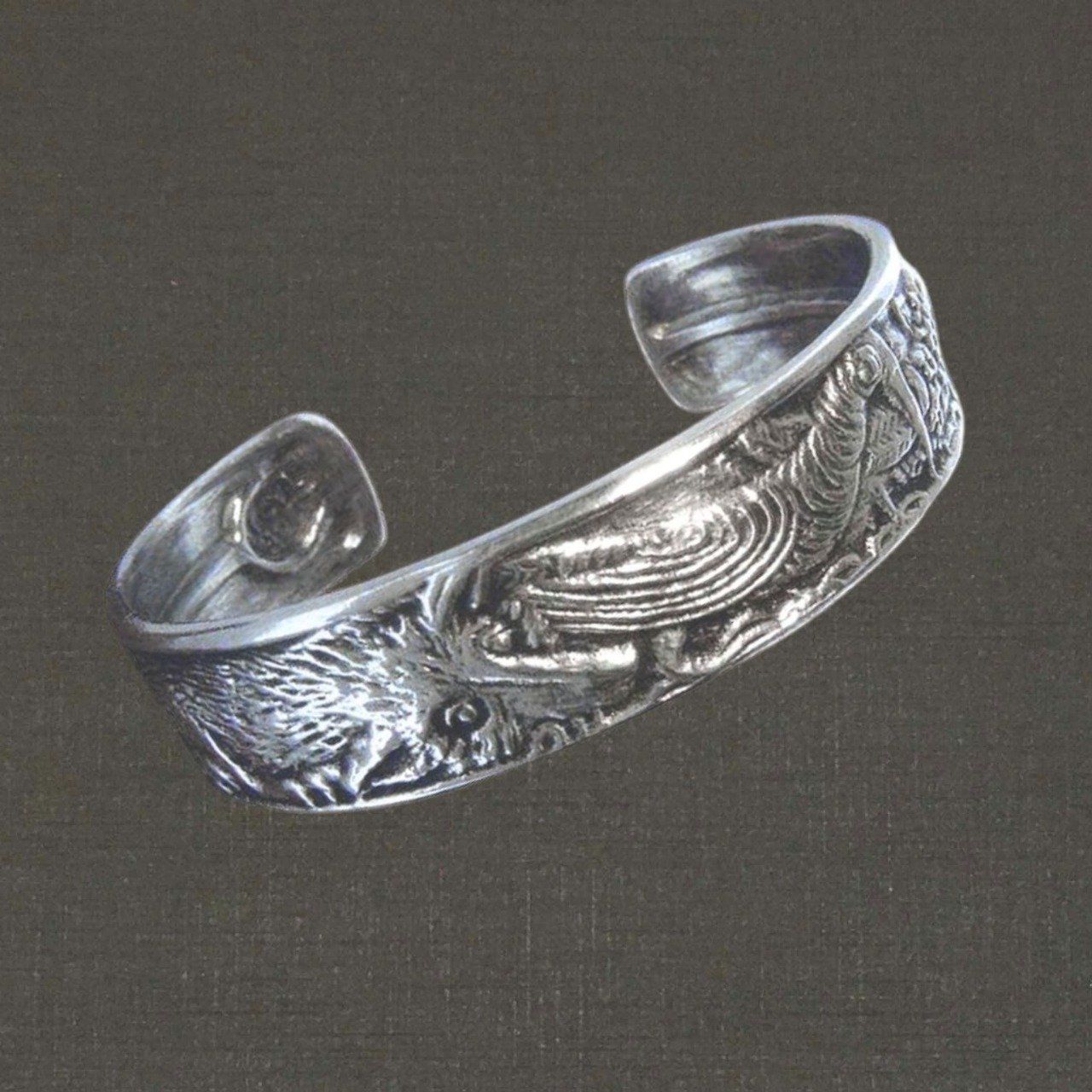 Bracelet ouvert argent massif 925/1000 réf. 05558 renard et poules. Bijoux Pierre Toulhoat.