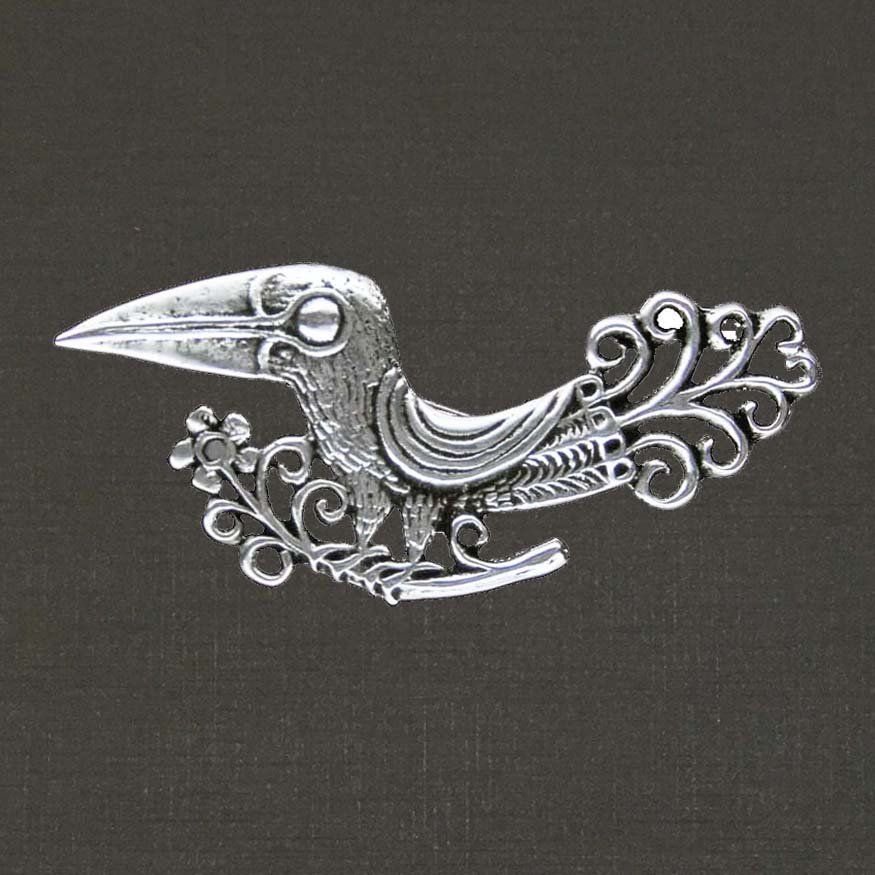 Broche argent massif 925/1000 réf. 06629, oiseau grosbec (bijoux Toulhoat).