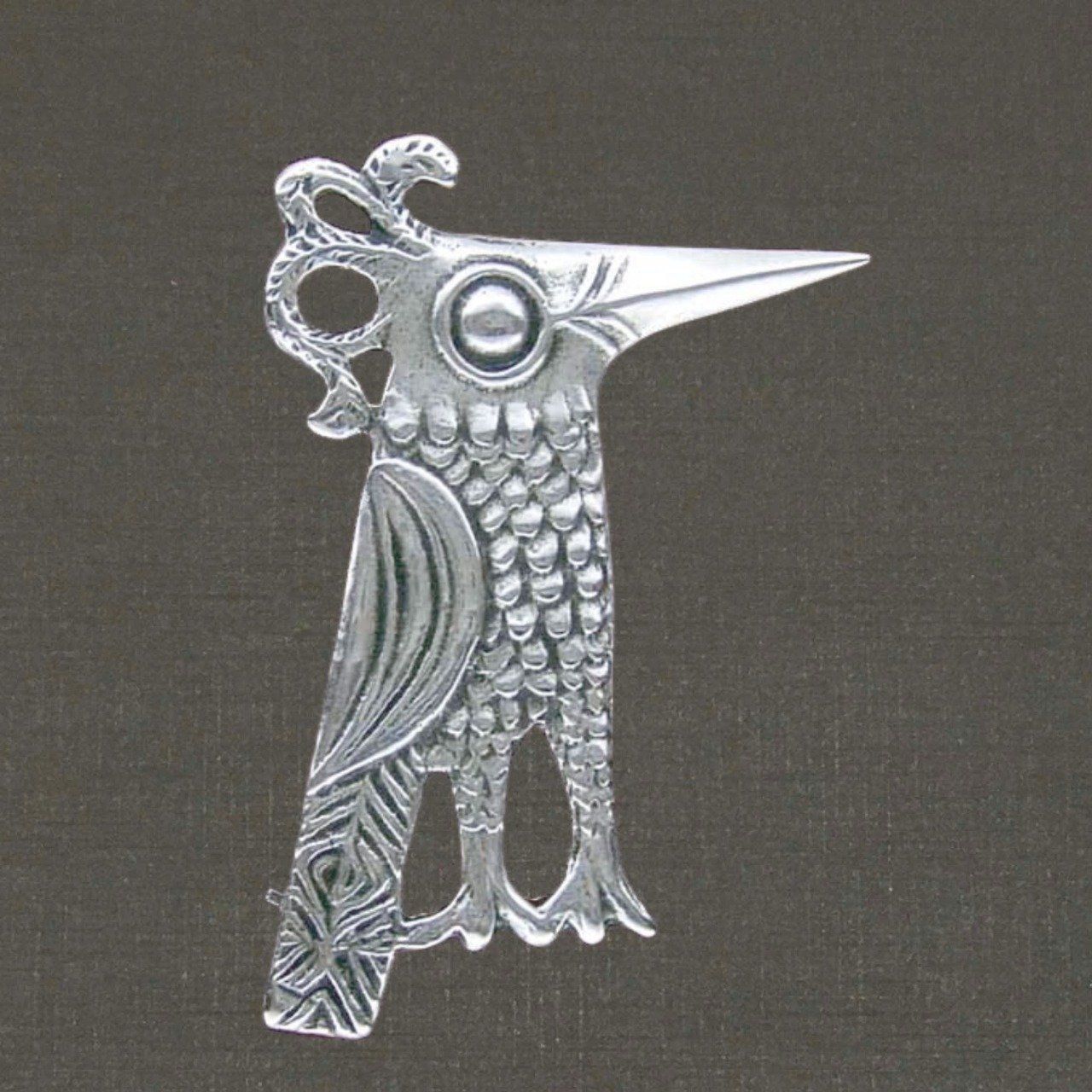 Broche argent massif 925/1000 réf. 06630 oiseau huppé, bijoux Pierre Toulhoat.