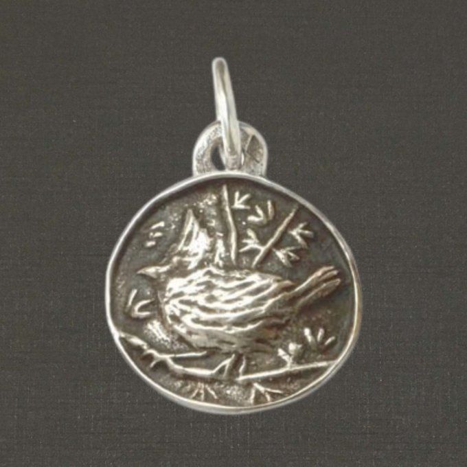 Pendentif argent massif 925/1000 réf. 076412 oiseau huppé ou roitelet Marie Toulhoat