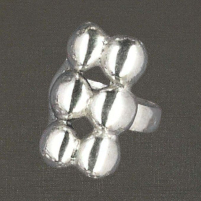 Bague ouverte réglable argent massif 925/1000 réf. 08200 six boules, bijoux Pierre Toulhoat.