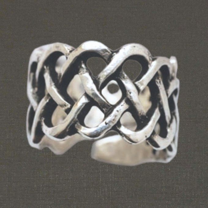 Bague ouverte réglable argent massif 925/1000 réf. 08223 cylindre entrelacs ajourés, bijoux Toulhoat