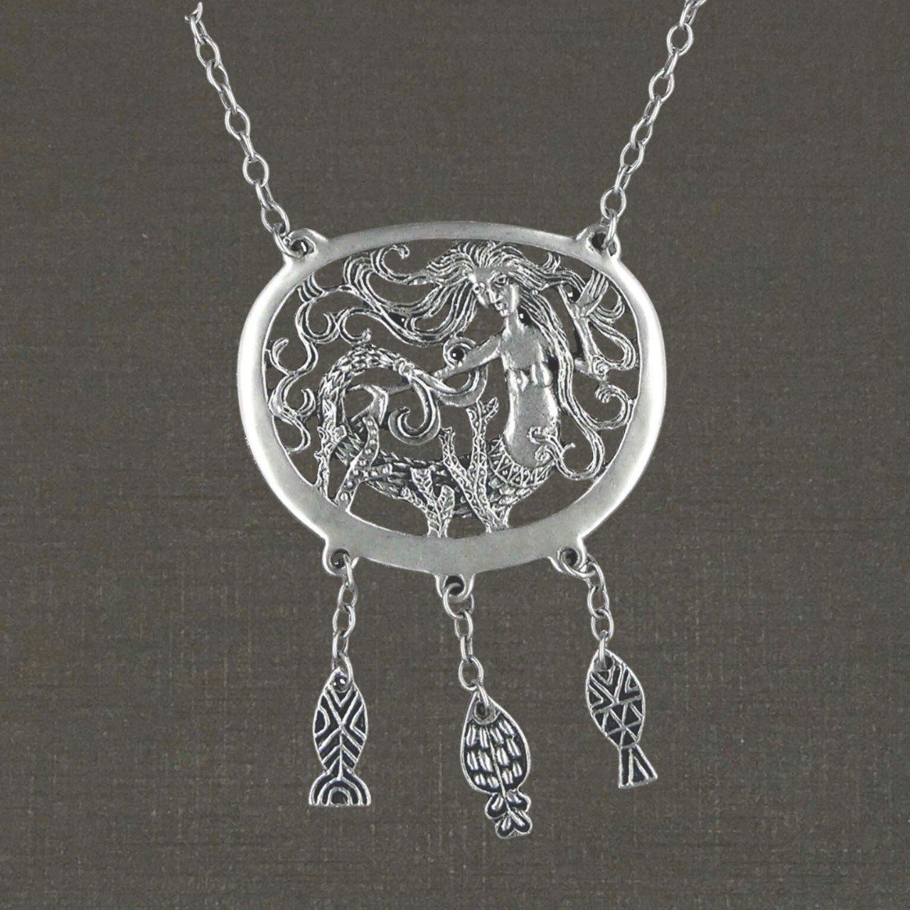 Collier sautoir argent massif 925/1000 réf. 09915 sirène Ondine, bijoux Pierre Toulhoat,
