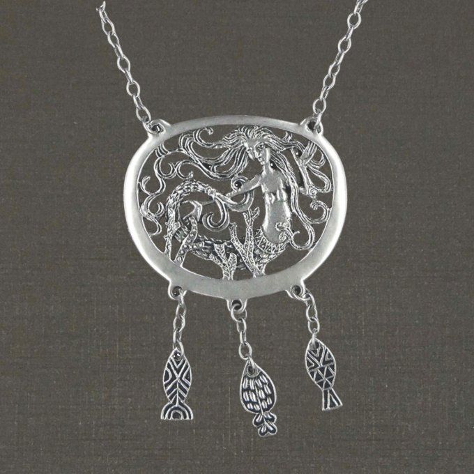 Collier sautoir argent massif 925/1000 réf. 09915 sirène Ondine, bijoux Pierre Toulhoat,