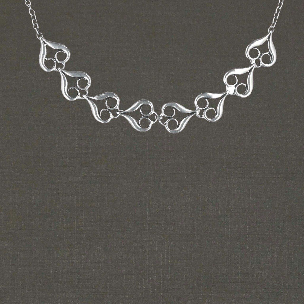 Collier argent massif 925/1000 réf. 09972 flammes 8 éléments, bijoux Pierre Toulhoat.