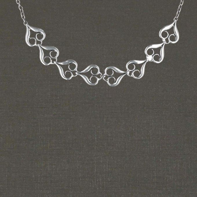 Collier argent massif 925/1000 réf. 09972 flammes 8 éléments, bijoux Pierre Toulhoat.