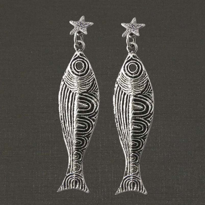 Pendants d'oreilles argent massif 925/1000 réf. 117161, poisson long (bijoux Toulhoat).