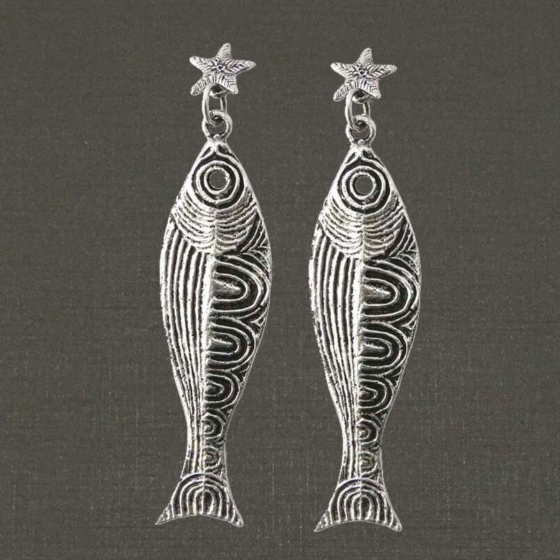 Pendants d'oreilles argent massif 925/1000 réf. 117161, poisson long (bijoux Toulhoat).