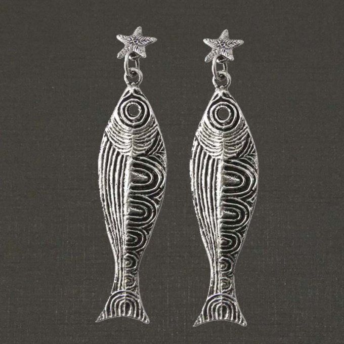 Pendants d'oreilles argent massif 925/1000 réf. 117161, poisson long (bijoux Toulhoat).