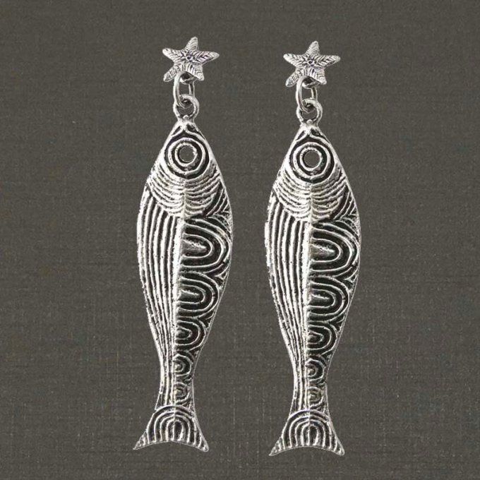 Pendants d'oreilles argent massif 925/1000 réf. 117161, poisson long (bijoux Toulhoat).