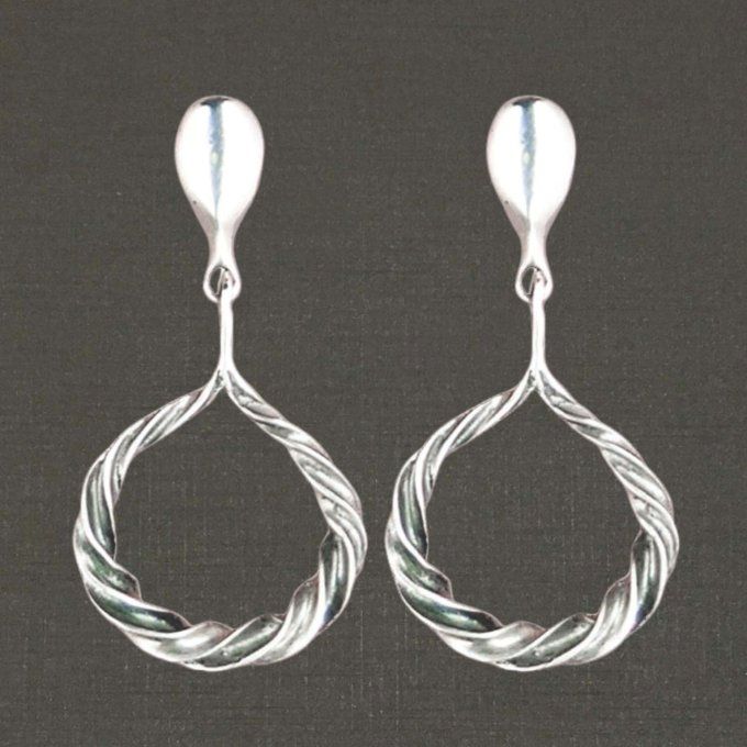 Clips pendants pour oreilles argent massif 925/1000 réf. 13004. Torsades. Bijoux Toulhoat.