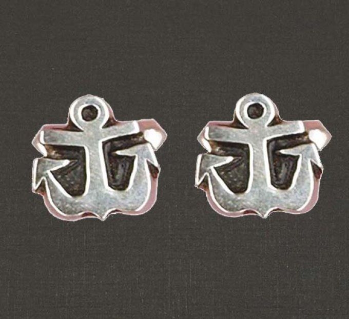 Boutons de manchette argent massif 925/1000 réf. 18055, ancre de marine (bijoux Toulhoat).