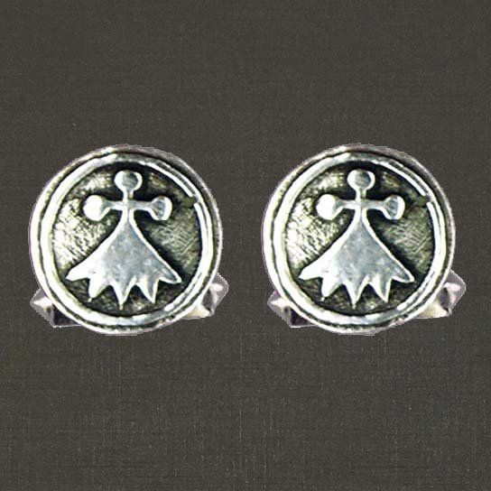 Boutons de manchette argent massif 925/1000 réf. 18057, hermine médaille ronde (bijoux Toulhoat).