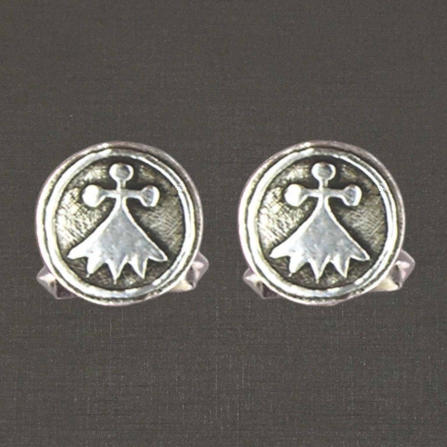 Boutons de manchette argent massif 925/1000 réf. 18057, hermine médaille ronde (bijoux Toulhoat).