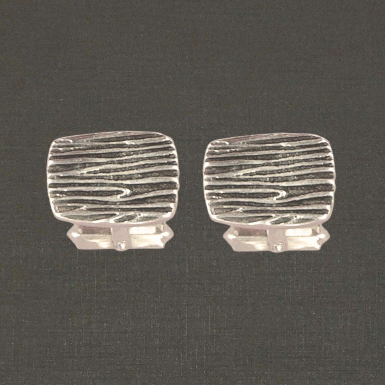Boutons de manchettes argent massif 925/1000 réf. 18060 écorce carrée, bijoux Pierre Toulhoat.