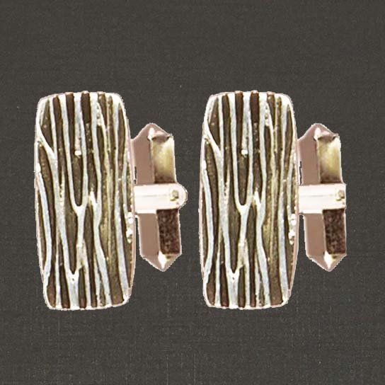 Boutons de manchette argent massif 925/1000 réf. 18061, écorce rectangle (bijoux Toulhoat).