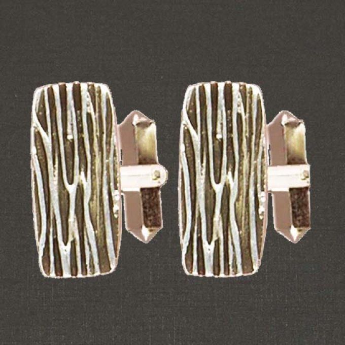 Boutons de manchette argent massif 925/1000 réf. 18061, écorce rectangle (bijoux Toulhoat).